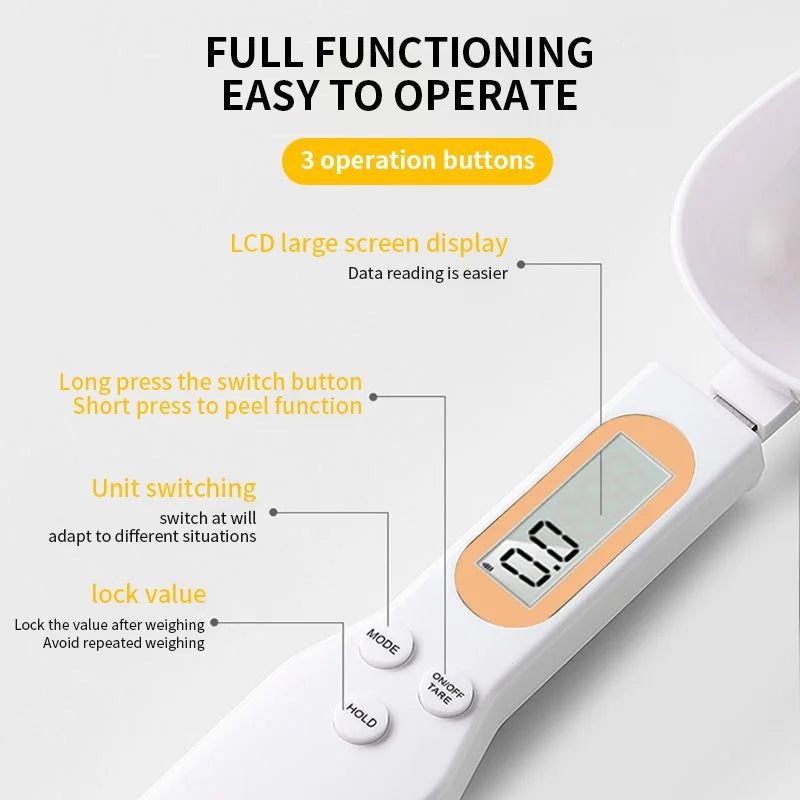 Báscula de cocina digital con mini cuchara, báscula electrónica LCD para alimentos, 0,1-500 g, cuchara medidora de peso para harina, leche, café en polvo