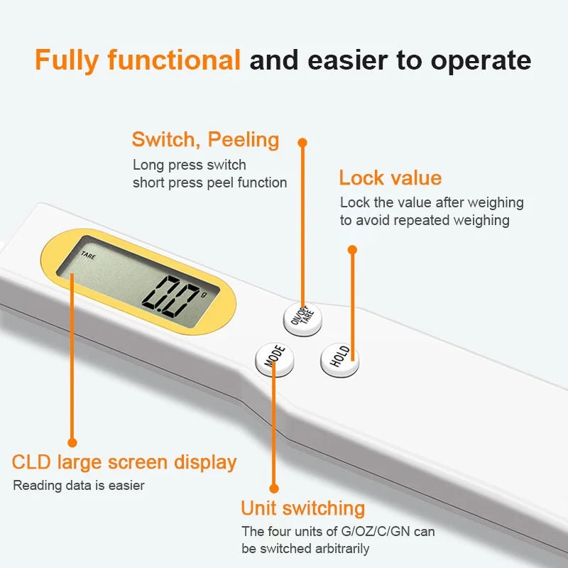 Báscula de cocina digital con mini cuchara, báscula electrónica LCD para alimentos, 0,1-500 g, cuchara medidora de peso para harina, leche, café en polvo