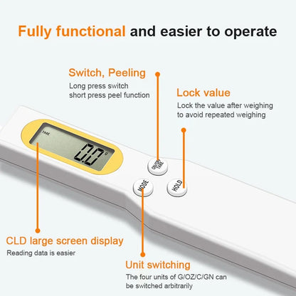 Báscula de cocina digital con mini cuchara, báscula electrónica LCD para alimentos, 0,1-500 g, cuchara medidora de peso para harina, leche, café en polvo