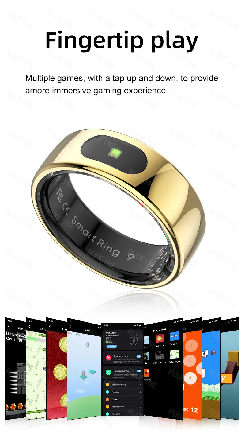 Qring Smart Ring R08 pour Femmes et Hommes Télécommande Électronique, Tensiomètre, Température Sommeil, compatible avec Android et IOS