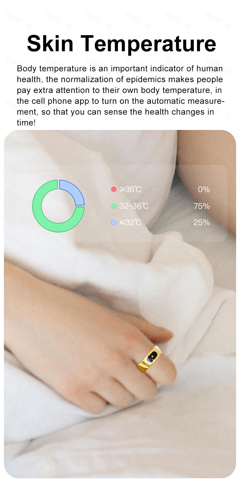 Qring Smart Ring R08 for Women and Men Remote Control Electronic Blood Pressure Temperature Sleep Monitor Compatible with Android and IOS