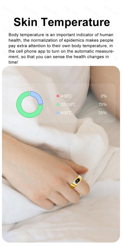 Qring Smart Ring R08 pour Femmes et Hommes Télécommande Électronique, Tensiomètre, Température Sommeil, compatible avec Android et IOS